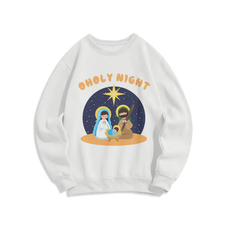 Christianartworkshop Colored Style Holy Night Nativity Scene Fleece Lined Polyester Sweatshirt sold by Christian Art Workshop