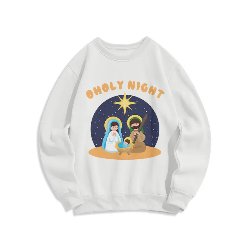 Christianartworkshop Colored Style Holy Night Nativity Scene Fleece Lined Polyester Sweatshirt sold by Christian Art Workshop