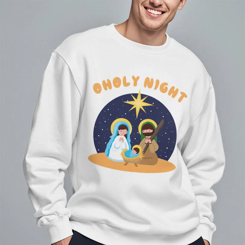 Christianartworkshop Colored Style Holy Night Nativity Scene Fleece Lined Polyester Sweatshirt sold by Christian Art Workshop product image thumbnail 2