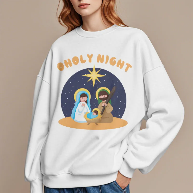 Christianartworkshop Colored Style Holy Night Nativity Scene Fleece Lined Polyester Sweatshirt sold by Christian Art Workshop product image thumbnail 3
