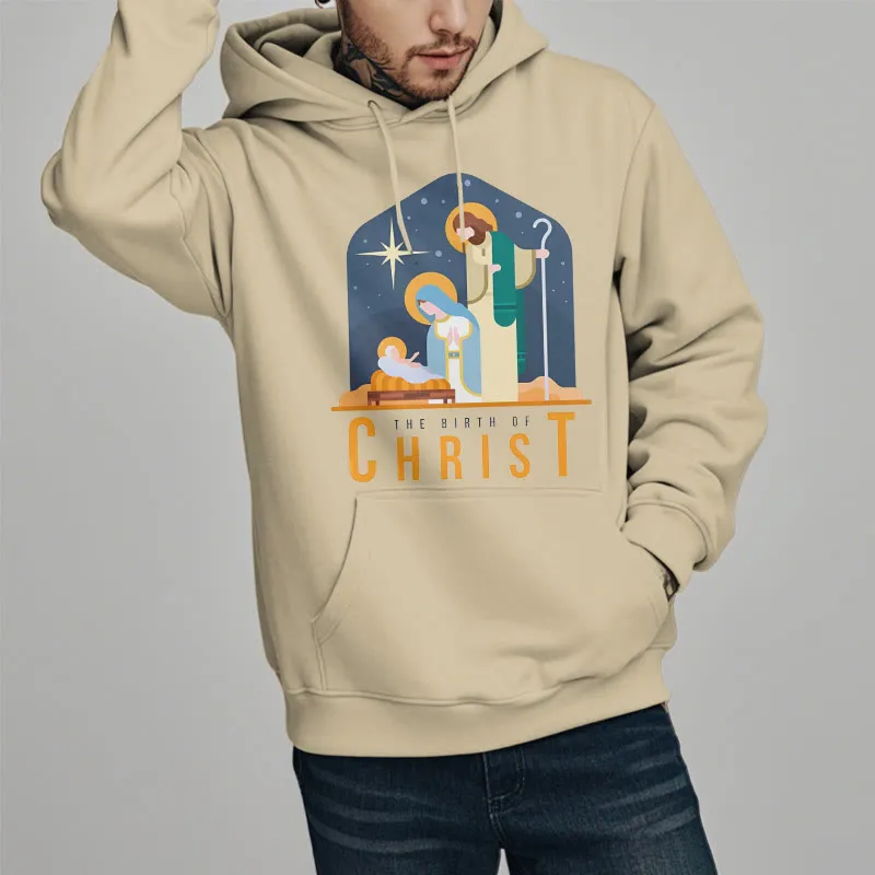Christianartworkshop Colored Style Birth Of Christ Nativity Scene Fleece Lined Polyester Hoodie sold by Christian Art Workshop product image thumbnail 2