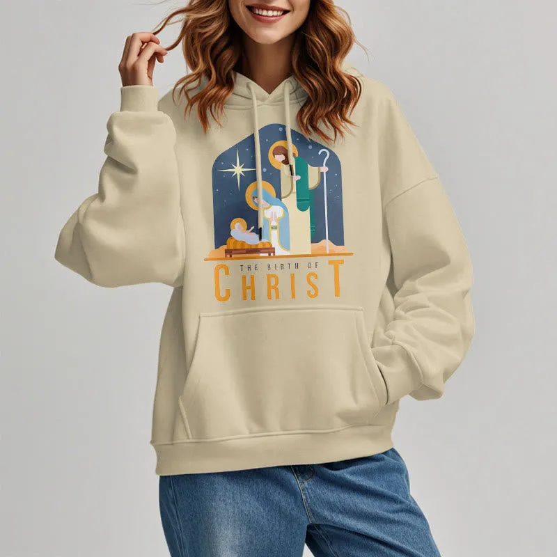 Christianartworkshop Colored Style Birth Of Christ Nativity Scene Fleece Lined Polyester Hoodie sold by Christian Art Workshop product image thumbnail 3