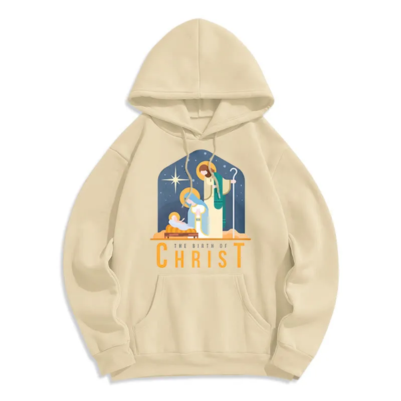 Christianartworkshop Colored Style Birth Of Christ Nativity Scene Fleece Lined Polyester Hoodie sold by Christian Art Workshop