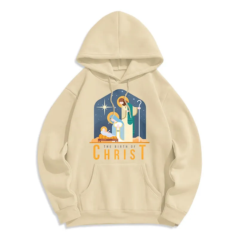 Christianartworkshop Colored Style Birth Of Christ Nativity Scene Fleece Lined Polyester Hoodie sold by Christian Art Workshop