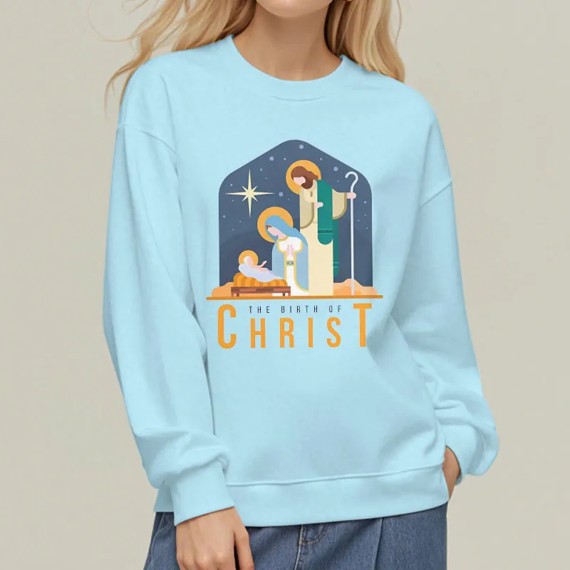 Christianartworkshop Colored Style Birth Of Christ Nativity Scene Fleece Lined Polyester Sweatshirt sold by Christian Art Workshop product image thumbnail 3