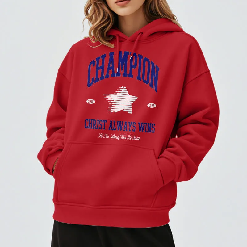 Christianartworkshop Modern Style Champion Christ Always Wins Fleece Lined Polyester Hoodie sold by Christian Art Workshop product image thumbnail 2