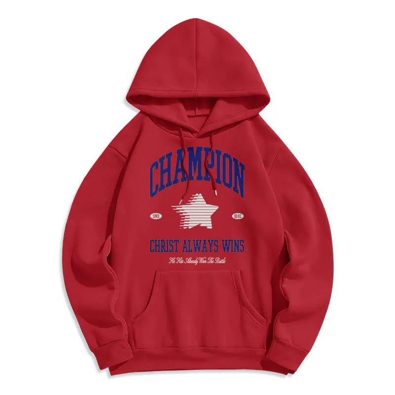 Christianartworkshop Modern Style Champion Christ Always Wins Fleece Lined Polyester Hoodie sold by Christian Art Workshop