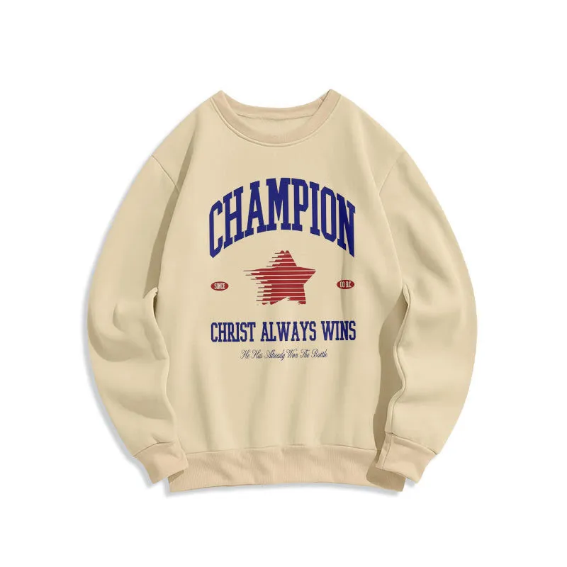 Christianartworkshop Modern Style Champion Christ Always Wins Fleece Lined Polyester Sweatshirt sold by Christian Art Workshop