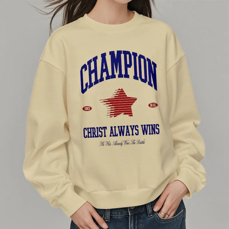 Christianartworkshop Modern Style Champion Christ Always Wins Fleece Lined Polyester Sweatshirt sold by Christian Art Workshop product image thumbnail 2