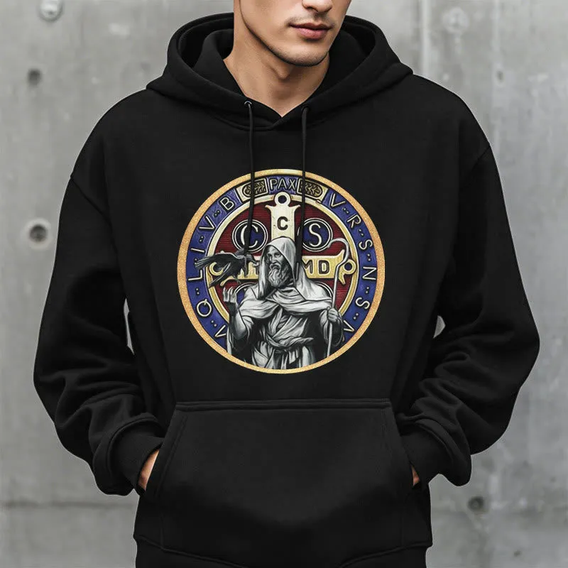 Christianartworkshop Classic Colored Style St. Benedict Figure Emblem Fleece Lined Polyester Hoodie sold by Christian Art Workshop product image thumbnail 3