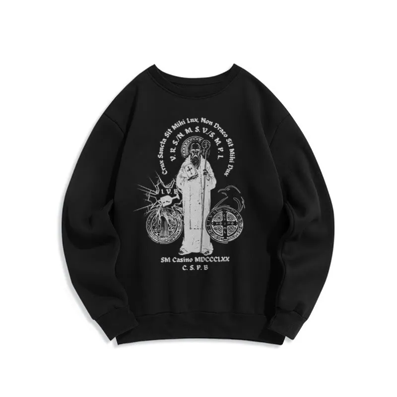 Christianartworkshop Classic Style St. Benedict Figure Fleece Lined Polyester Sweatshirt sold by Christian Art Workshop