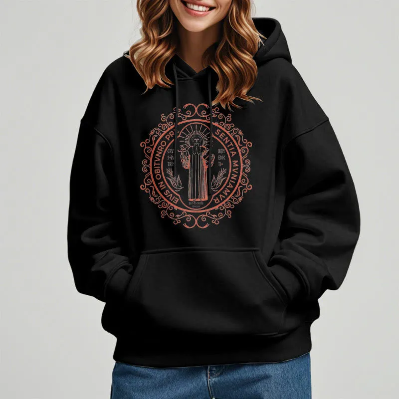 Christianartworkshop Classic Style Floral St. Benedict Embelm Fleece Lined Polyester Hoodie sold by Christian Art Workshop product image thumbnail 3