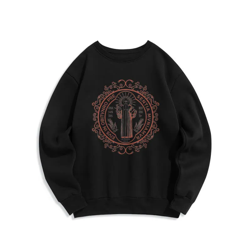 Christianartworkshop Classic Style Floral St. Benedict Embelm Fleece Lined Polyester Sweatshirt sold by Christian Art Workshop