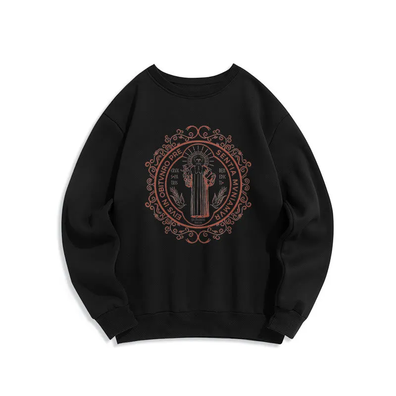 Christianartworkshop Classic Style Floral St. Benedict Embelm Fleece Lined Polyester Sweatshirt sold by Christian Art Workshop