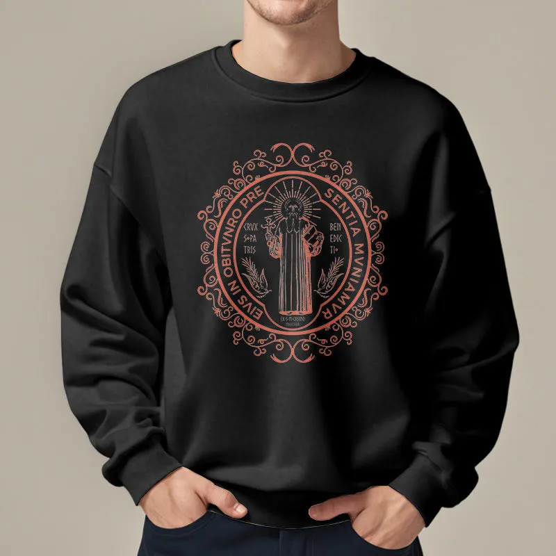Christianartworkshop Classic Style Floral St. Benedict Embelm Fleece Lined Polyester Sweatshirt sold by Christian Art Workshop product image thumbnail 2