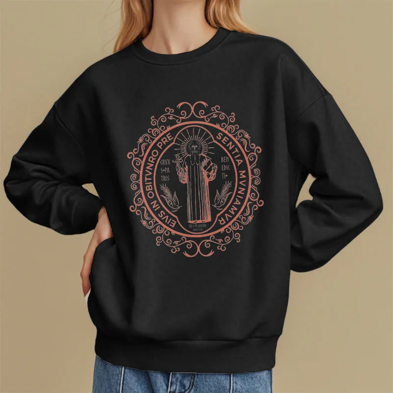 Christianartworkshop Classic Style Floral St. Benedict Embelm Fleece Lined Polyester Sweatshirt sold by Christian Art Workshop product image thumbnail 3