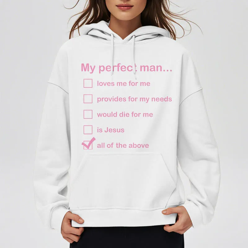 Christianartworkshop Modern Style My Perfect Man Is Jesus Fleece Lined Polyester Hoodie sold by Christian Art Workshop product image thumbnail 2