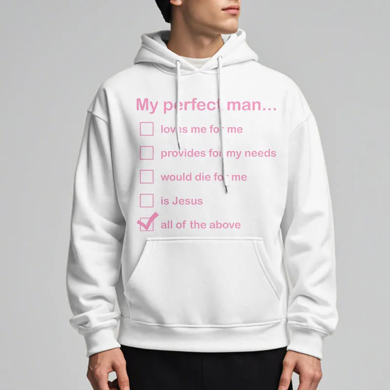 Christianartworkshop Modern Style My Perfect Man Is Jesus Fleece Lined Polyester Hoodie sold by Christian Art Workshop product image thumbnail 3