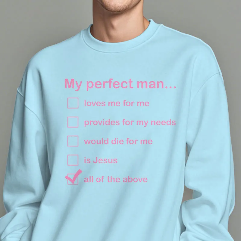 Christianartworkshop Modern Style My Perfect Man Is Jesus Fleece Lined Polyester Sweatshirt sold by Christian Art Workshop product image thumbnail 2