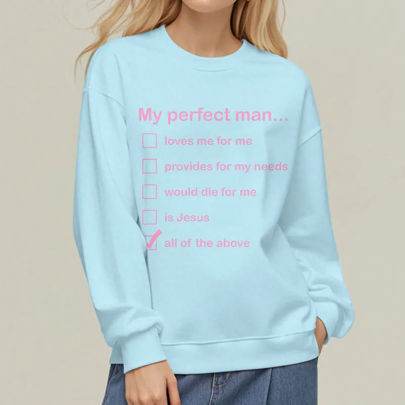 Christianartworkshop Modern Style My Perfect Man Is Jesus Fleece Lined Polyester Sweatshirt sold by Christian Art Workshop product image thumbnail 3
