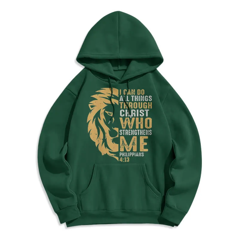 Christianartworkshop Quotation Style Christ Strengthens Me Fleece Lined Polyester Hoodie sold by Christian Art Workshop