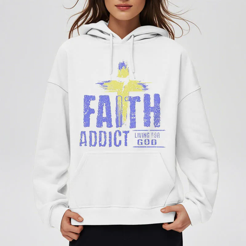 Christianartworkshop Colored Style Faith Addict Living For God Fleece Lined Polyester Hoodie sold by Christian Art Workshop product image thumbnail 2