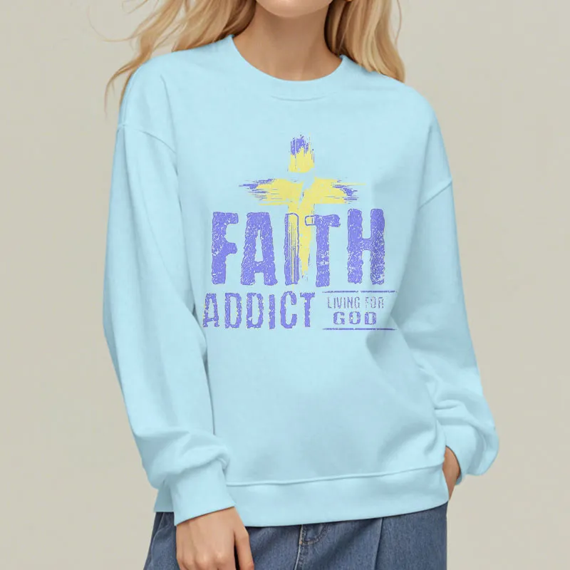 Christianartworkshop Colored Style Faith Addict Living For God Fleece Lined Polyester Sweatshirt sold by Christian Art Workshop product image thumbnail 2