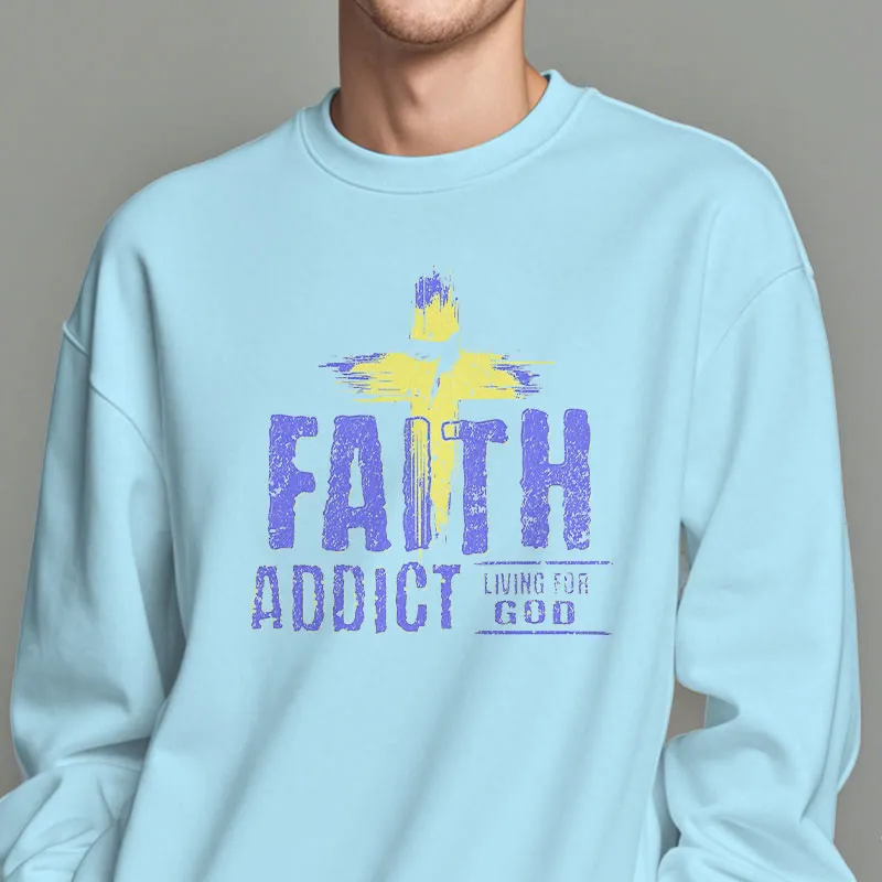 Christianartworkshop Colored Style Faith Addict Living For God Fleece Lined Polyester Sweatshirt sold by Christian Art Workshop product image thumbnail 3