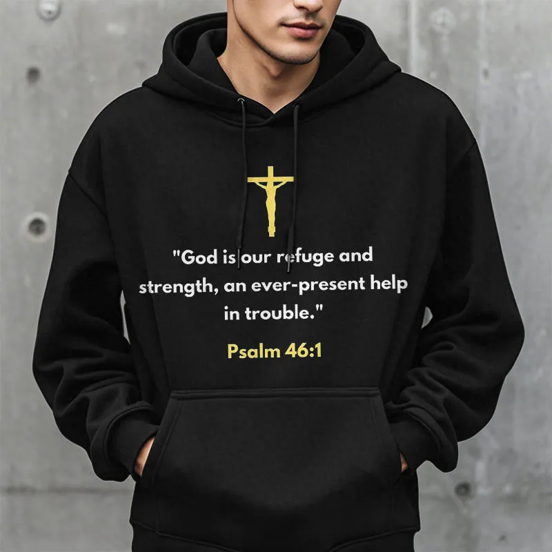 Christianartworkshop Classic Style God Is Our Refuge And Strength Fleece Lined Polyester Hoodie sold by Christian Art Workshop product image thumbnail 3