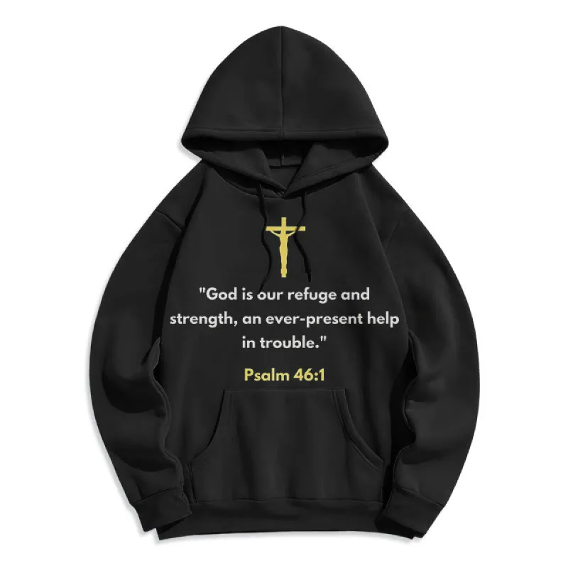 Christianartworkshop Classic Style God Is Our Refuge And Strength Fleece Lined Polyester Hoodie sold by Christian Art Workshop