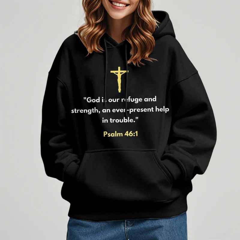 Christianartworkshop Classic Style God Is Our Refuge And Strength Fleece Lined Polyester Hoodie sold by Christian Art Workshop product image thumbnail 2