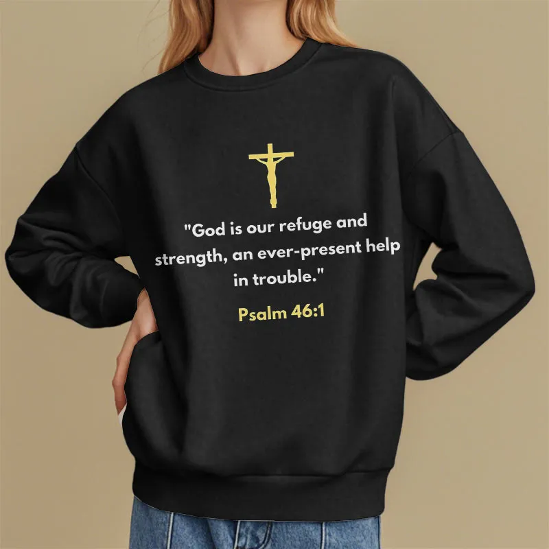 Christianartworkshop Classic Style God Is Our Refuge And Strength Fleece Lined Polyester Sweatshirt sold by Christian Art Workshop product image thumbnail 3