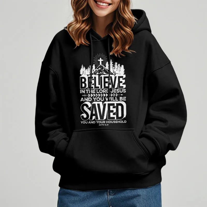Christianartworkshop Modern Style Believe In The Jesus Lord Fleece Lined Polyester Hoodie sold by Christian Art Workshop product image thumbnail 3