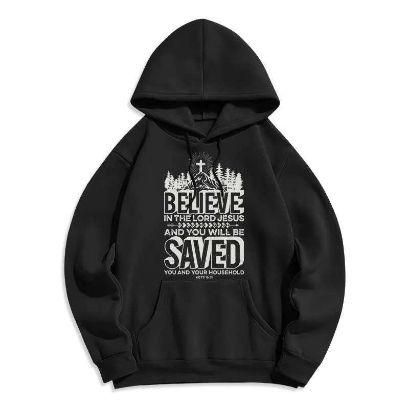 Christianartworkshop Modern Style Believe In The Jesus Lord Fleece Lined Polyester Hoodie sold by Christian Art Workshop