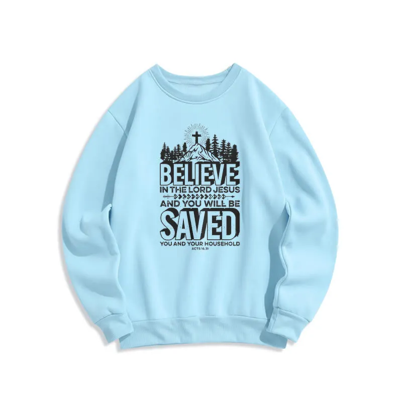 Christianartworkshop Modern Style Believe In The Jesus Lord Fleece Lined Polyester Sweatshirt sold by Christian Art Workshop
