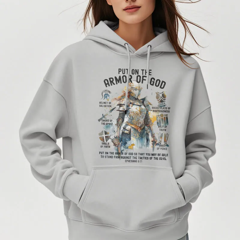 Christianartworkshop Colored Style Put On The Armor of God Fleece Lined Polyester Hoodie sold by Christian Art Workshop product image thumbnail 3