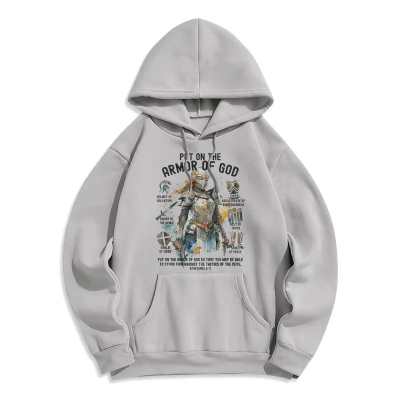 Christianartworkshop Colored Style Put On The Armor of God Fleece Lined Polyester Hoodie sold by Christian Art Workshop