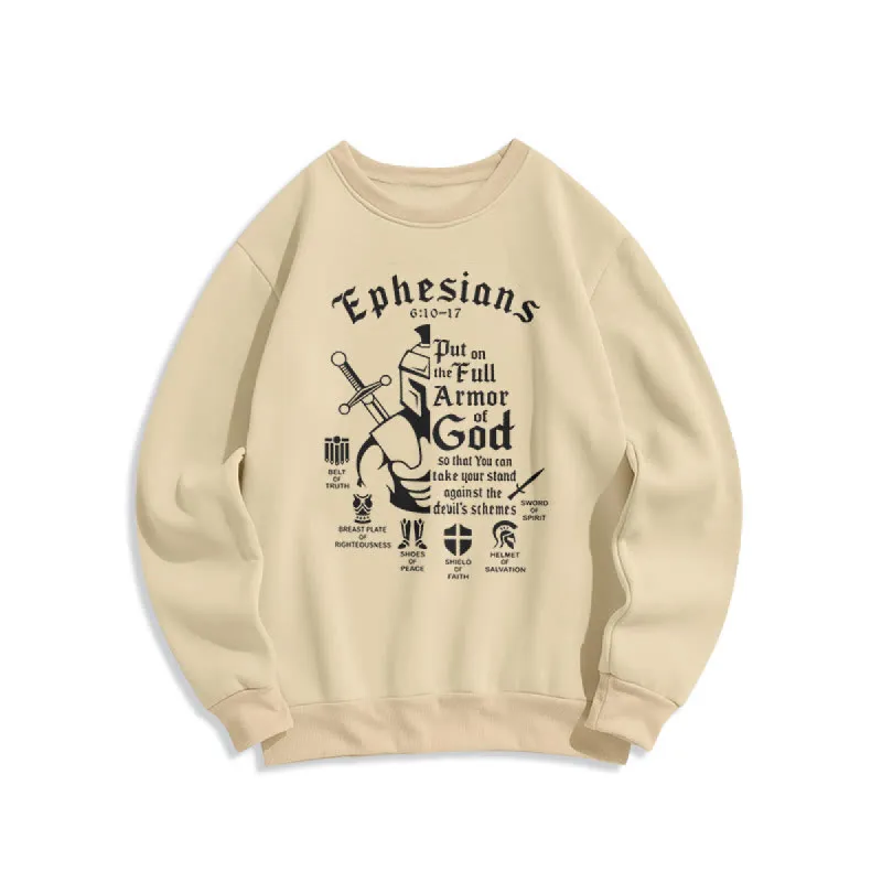 Christianartworkshop Quotation Style Full Armor of God Fleece Lined Polyester Sweatshirt sold by Christian Art Workshop