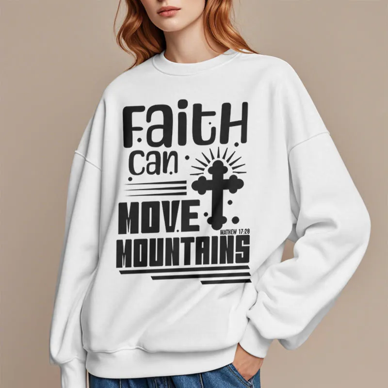 Christianartworkshop Modern Style Faith Can Move Mountains Fleece Lined Polyester Sweatshirt sold by Christian Art Workshop product image thumbnail 3