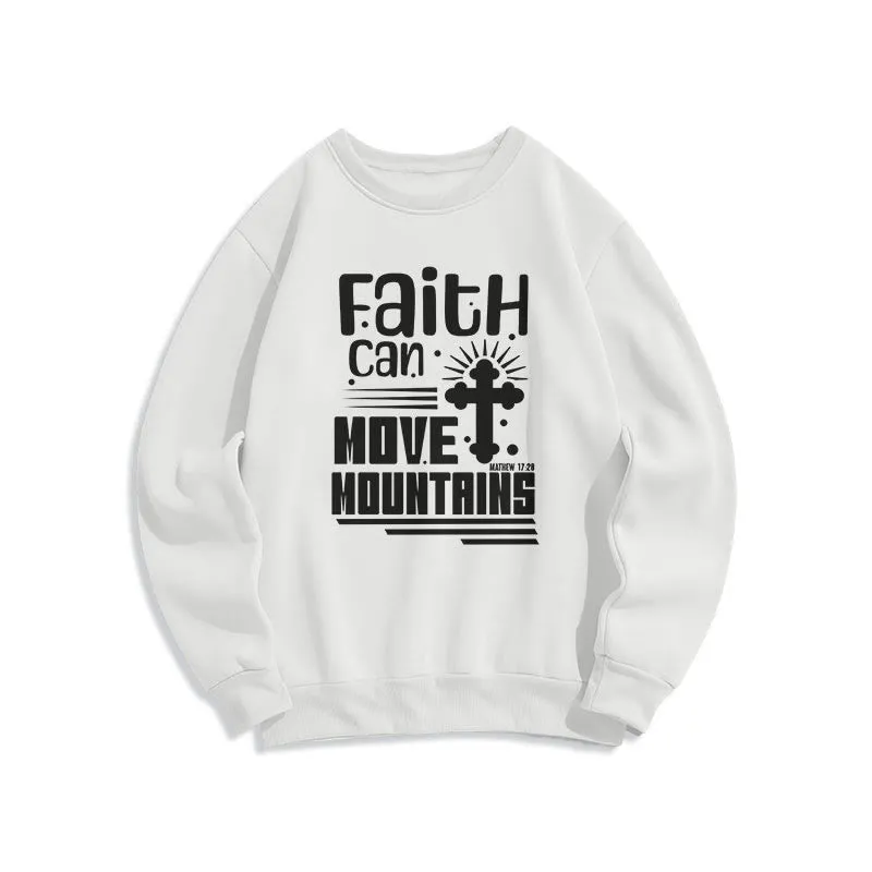 Christianartworkshop Modern Style Faith Can Move Mountains Fleece Lined Polyester Sweatshirt sold by Christian Art Workshop