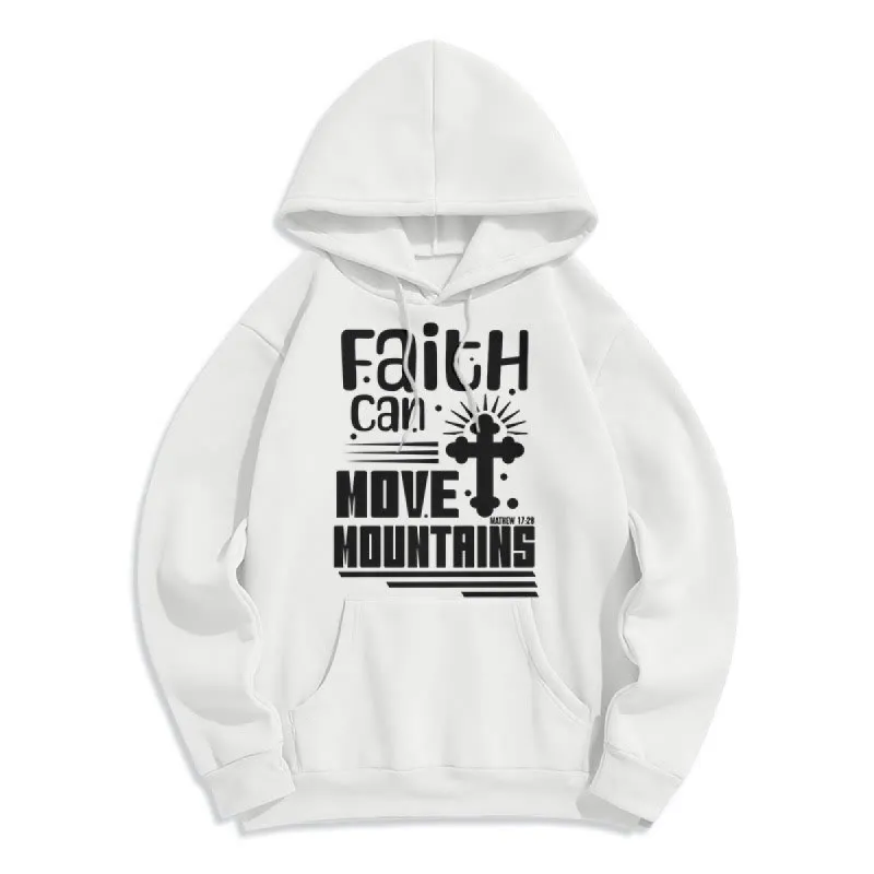 Christianartworkshop Modern Style Faith Can Move Mountains Fleece Lined Polyester Hoodie sold by Christian Art Workshop