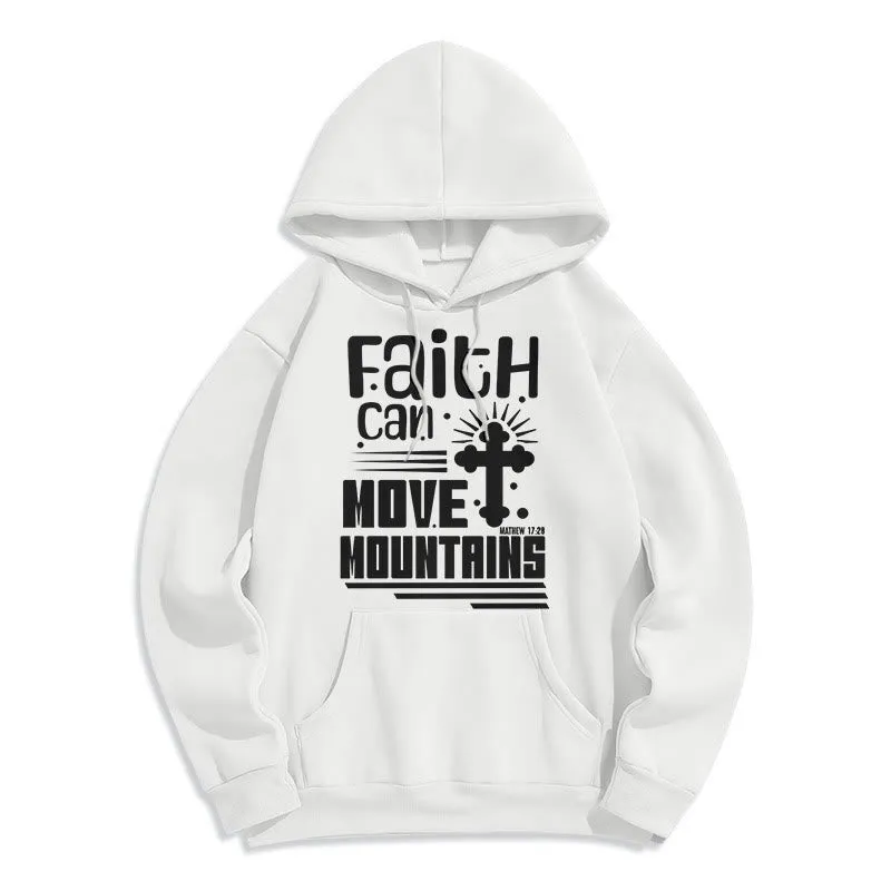Christianartworkshop Modern Style Faith Can Move Mountains Fleece Lined Polyester Hoodie sold by Christian Art Workshop