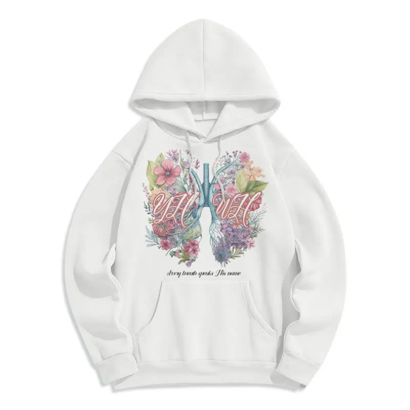 Christianartworkshop Colored Style Every Breath Speaks His Name Fleece Lined Polyester Hoodie sold by Christian Art Workshop