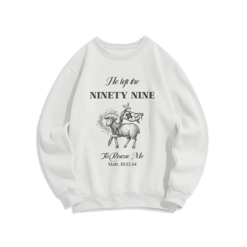 Christianartworkshop Quotation Style He Left the Ninety-Nine Fleece Lined Polyester Sweatshirt sold by Christian Art Workshop