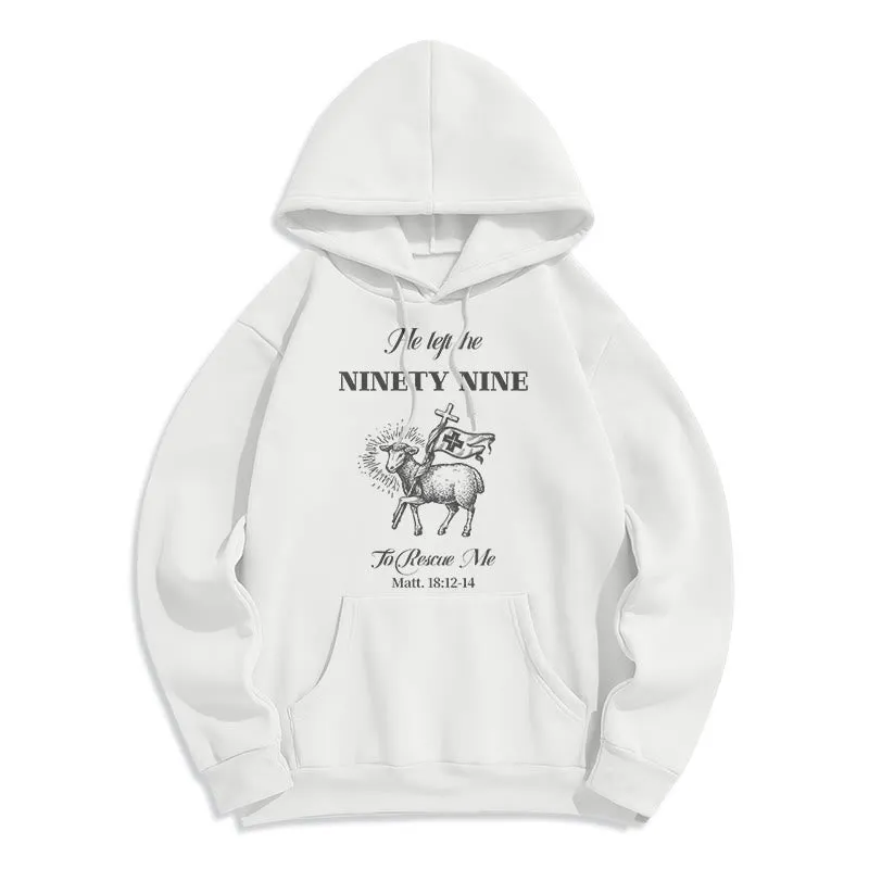Christianartworkshop Quotation Style He Left the Ninety-Nine Fleece Lined Polyester Hoodie sold by Christian Art Workshop
