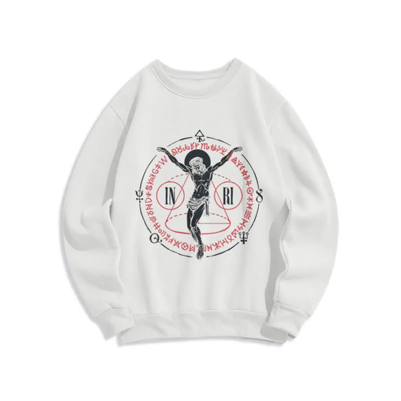 Christianartworkshop Classic Style Sacred INRI Crucifix Faith Fleece Lined Polyester Sweatshirt sold by Christian Art Workshop