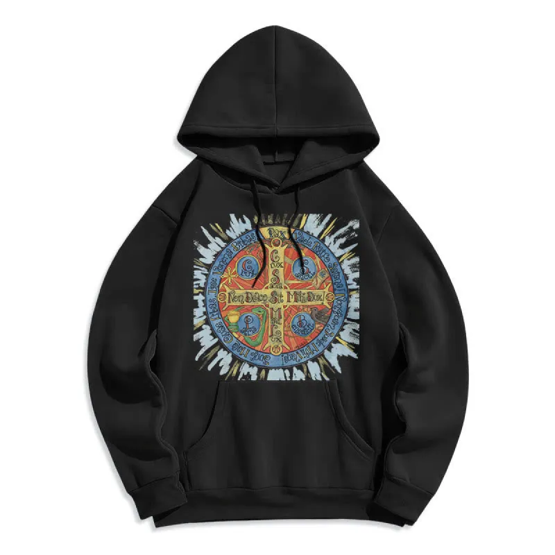 Christianartworkshop Classic Colored Style Pax Benedictine Cross Fleece Lined Polyester Hoodie sold by Christian Art Workshop