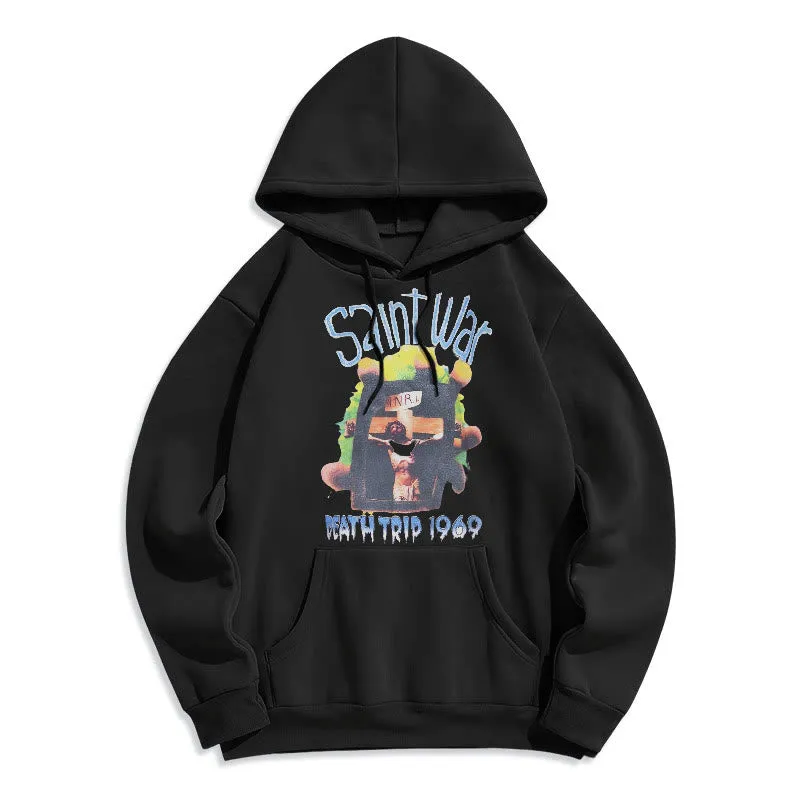 Christianartworkshop Modern Colored Style Saint War Fleece Lined Polyester Hoodie sold by Christian Art Workshop