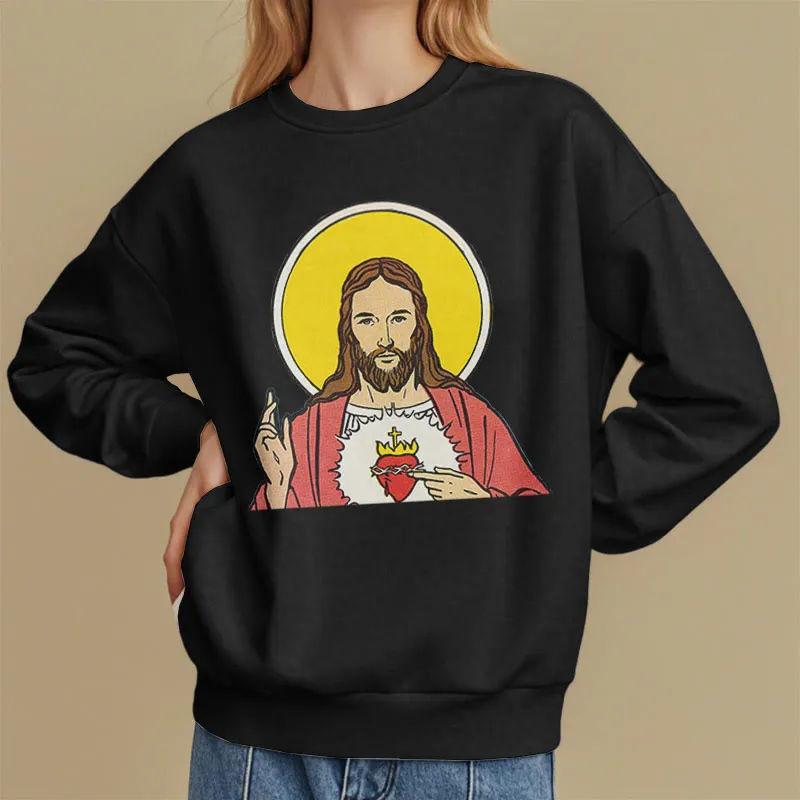 Christianartworkshop Classic Colored Style Sacred Heart Of Jesus Fleece Lined Polyester Sweatshirt sold by Christian Art Workshop product image thumbnail 3