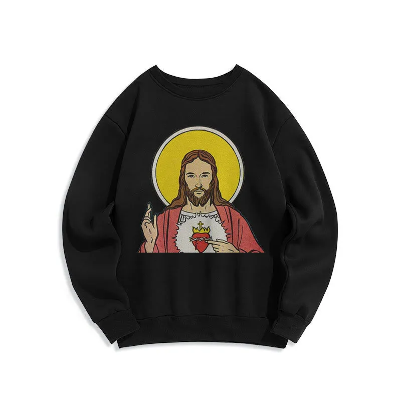 Christianartworkshop Classic Colored Style Sacred Heart Of Jesus Fleece Lined Polyester Sweatshirt sold by Christian Art Workshop